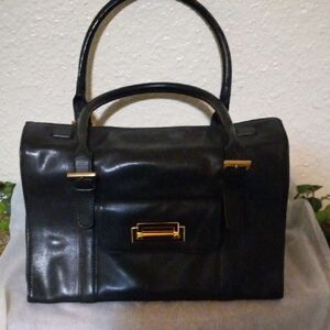 Kate Landry Black Satchel with Gold Accents